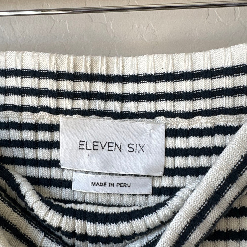 Eleven Six Striped Off‎ Shoulder Knit Sweater Top Navy White Pima Cotton Size S - Picture 4 of 7